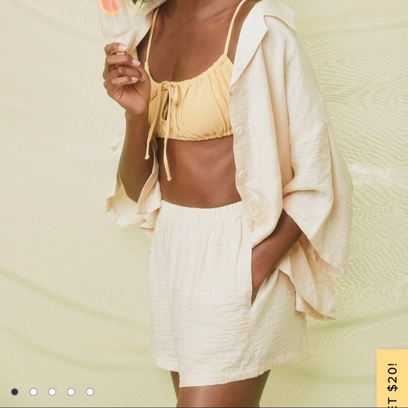 Lulu’s Exclusive Beige Seersucker High Rise Shorts - Picture 2 of 5